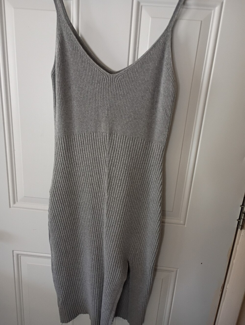 Abercrombie & Fitch Ribbed Knit Sleeveless V-Neck Dress - Light Gray